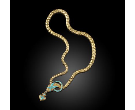 A Victorian gem-set gold snake necklace, mid 19th century, the realistically formed serpent with graduated snake-link body, t