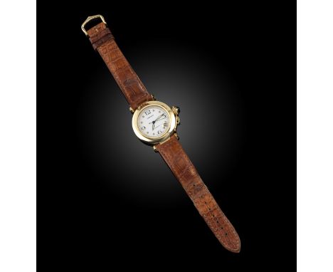Cartier, a gentleman's 18ct gold wristwatch, 'Pasha de Cartier', ref. 1035, the circular white enamelled dial with black enam