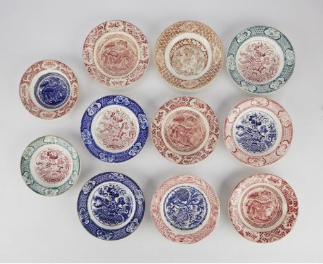 J. &amp; M.P. Bell Co., Ltd. (Bells, Plate, and Johore), Glasgow. Group of eleven earthenware ceramic pottery transferware ri