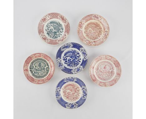 J. &amp; M.P. Bell Co., Ltd. (Bells, Plate, and Johore), Glasgow. Group of six earthenware ceramic pottery transferware rice 