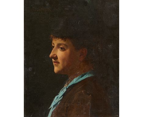 Oil on canvas painting depicting a portrait of a young man in semi-profile. Possibly Marcellin Jean LaPorte (French, 1839-189