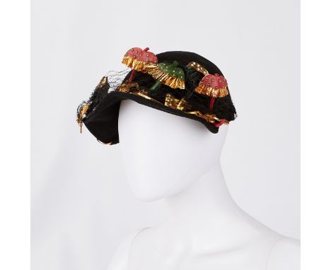 Benjamin B. Green-Field (American, 1898-1988). Bes-Ben "The Mad Hatter of Chicago" felt fur hat with painted and gilt leather