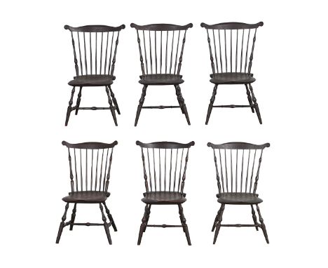 Robert A. "Bob" Dillon (American, 20th/21st c). Group of six modern 18th century style Windsor fan-back chairs. Each chair wi