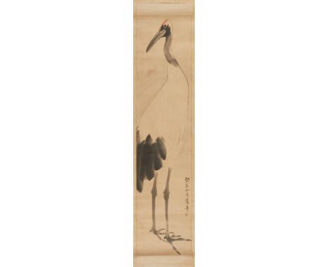 P'u Hua (Chinese, 1830-1911). Ink on paper scroll painting depicting a crane. Inscribed and with the artist's seal in red alo