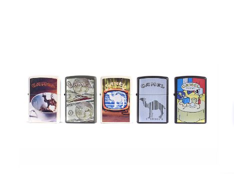 Camel Zippo Lighter Book Series, set of five lighters, comprising Camel on Television, Camel in Coffee Cup, Camel Breakfast, 