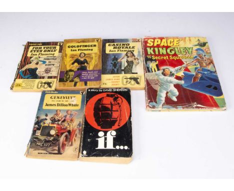 James Bond / Vintage Film and Radio Books, collection of books comprising four James Bond paperbacks by Pan (Goldfinger, Casi