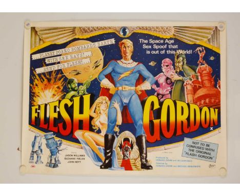 Flesh Gordon (1974) Quad Poster, UK Quad for this Adult Sci-Fi Spoof with artwork by Sam Peffer - rolled and unfolded with li