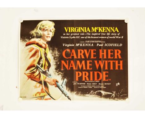 Carve Her Name With Pride (1958) Quad Poster, UK Quad poster for this WWII film starring Virginia McKenna and with Eric Pulfo