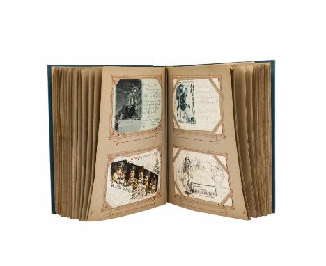 Postkartenalbum "Grüße aus der Ferne", Deutschland 19.Jh. - vollständig gefülltes hist. Postkartenalbum mit Oster-, Neujahrs-