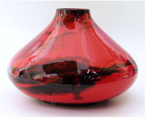 Peggy Davis Ruby Fusion vase painted with boats trial. Unfortunately we cannot do condition reports for this sale.