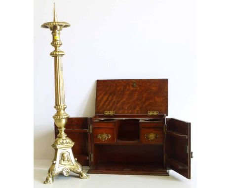 Modern brass pricket stick and smokers cabinet. Unfortunately we cannot do condition reports for this sale.