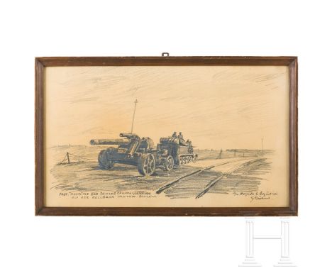   Nachlass eines Panzerjägers - Zwei Panzerkampf-Abzeichen in Silber, Dokumente, Radierung  Panzerkampf-Abzeichen mit Resten 