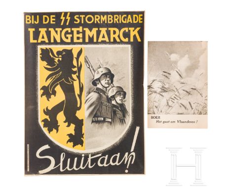   Plakat "Bij de SS-Stormbrigade Langemarck"  Mehrfarbiges Plakat in flämischer Sprache mit Darstellung eines Wappenschildes,