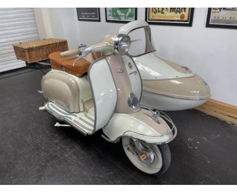 Fabulous, fully restored, 2nd-generation Lambretta Li125 fitted with a very rare Watsonian Bambini sidecar.1961 125cc Series 