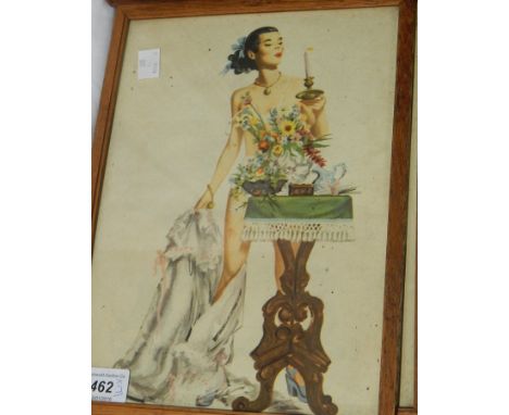 Print
Lady semi-clad with flowers and holding a candle and two others 