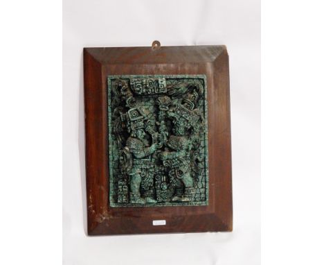 Collection of carved reproduction Inca plaques and further carved figures, 1 box