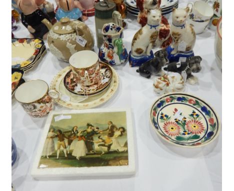 Victorian relief moulded stoneware teapot, Masons ironstone china small jug, pair Royal Crown Derby Imari pattern cups and sa