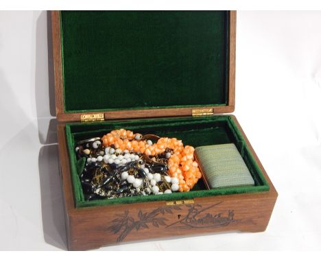 Quantity costume jewellery including crystal necklace, in three wooden jewellery/trinket boxes 