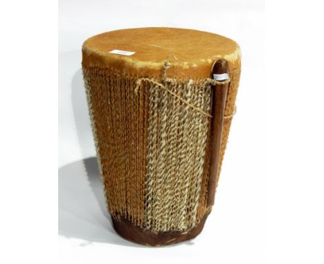 Carved string and percussion instrument of Eastern style and a hide drum (2) 