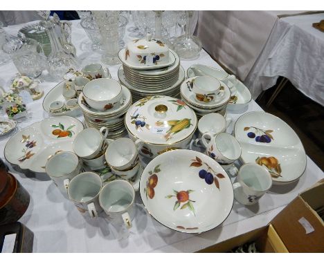 Large quantity Royal Worcester "Evesham" pattern dinnerware including plates for eight, serving bowls, butter dish, gravy boa