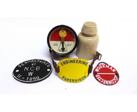 RAILWAYANA - ASSORTED  A signal repeater; an 'Engineering Supervisor' enamel armband; a B.R. (W) ceramic insulator; and two o