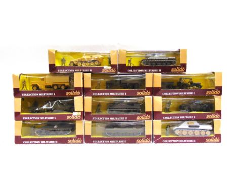 ELEVEN SOLIDO MODEL MILITARY VEHICLES  each mint or near mint (unchecked for self-fit residual parts), each boxed. 
