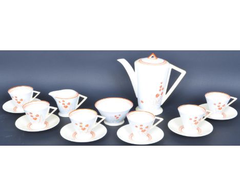 An early 20th century circa. 1920s Shelley Art Deco china tea/ coffee service to include a coffee pot, six teacups, saucers, 