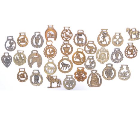 A collection of vintage 20th century novelty horse brasses to include examples featuring birds, crowns, royalty and fictional