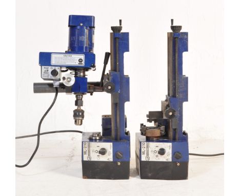 A pair of Record Power electric Mini-Lathe ML-210's metalworking engineer tools. Measures 50cm tall.