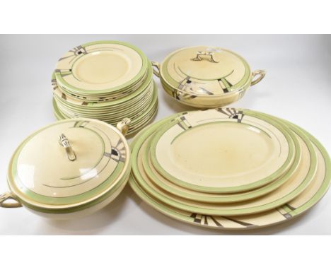 A 1930's Art Deco dinner service by Myott &amp; Sons, England. Handpainted service, model no MH8252. The service comprising g
