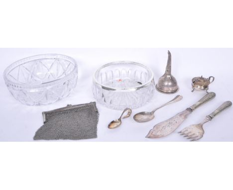 A collection of early 20th century silver plated items to include a silver plated wine funnel, a Maple &amp; Co serving spoon