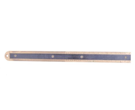 A vintage 20th century Rabone Ullage Rule having a brass body with ebonised centre. Stamped 1P M12. Measures 31cm in length.