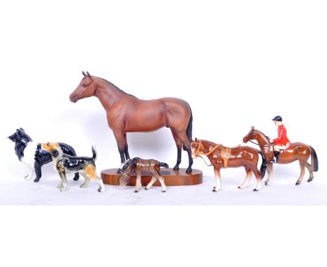 A collection of vintage 20th century Beswick and Beswick manner porcelain figures to include a Thoroughbred Connoisseur model