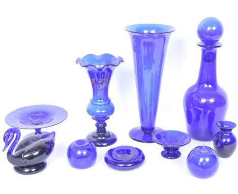 An assortment of mid 20th century vintage retro cobalt blue glass to include Bristol blue. The collection comprising of a swa