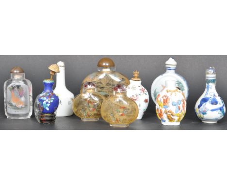 A collection of vintage 20th century Chinese Oriental glass &amp; ceramic scent bottles of various forms having polychrome de