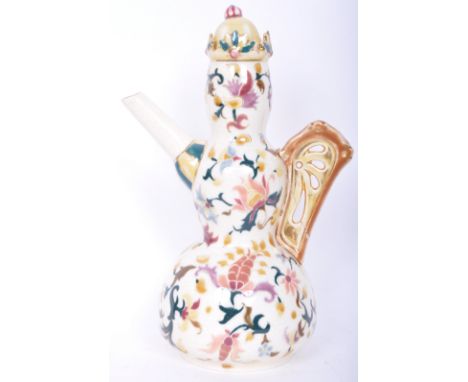 A 19th century Victorian era circa. 1880s Zsolnay Pecs Hungarian Porcelain coffee pot with hand painted floral details upon a
