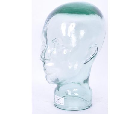 A late 20th century Art Deco style moulded pressed glass phrenology type male head - shop display stand / millinery mannequin