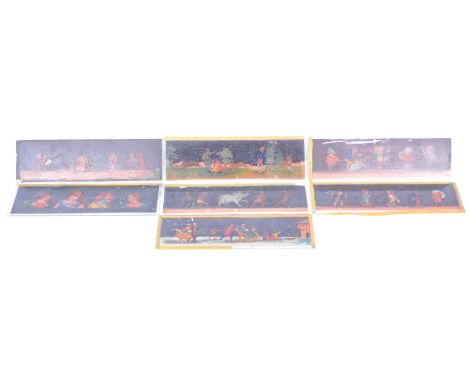 A collection of Victorian 19th century comical glass lantern slides. Each slide of rectangular form featuring coloured detail