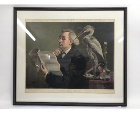 A framed and glazed original Victorian 'Pears' print 'The Long Bill' depicting a scholarly gentleman being watched by a heron