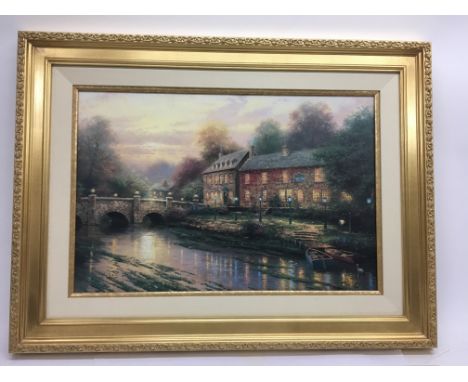 A limited edition painted lithograph 'Lamplight Inn' by Thomas Kinkade together with ownership documentation.Size approx 90x6