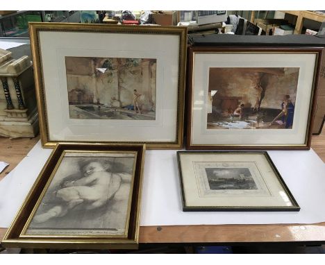 Two William Russell Flint prints, a print of a Renaissance cherub and an antique lithograph of Maidstone
