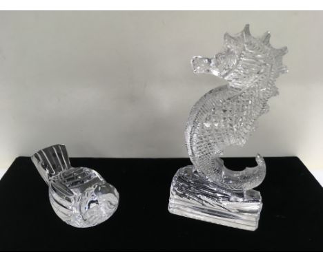 A Waterford crystal model of seahorse and a bird, both signed to base.Seahorse approximately 18cm