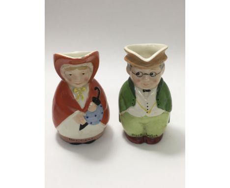 Two Hummel Goebel Dickens character novelty jugs, one in the form of Mr Pickwick, the other of Sairey Gamp (2).