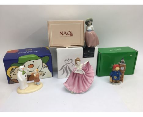 A collection of boxed Doulton, Worcester, Coalport, Beswick and Nao figures in boxes.