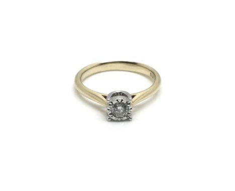 A ladies yellow gold ring inset with a central .17ct diamond, total weight approximately 2.2 grams, ring size approximately L