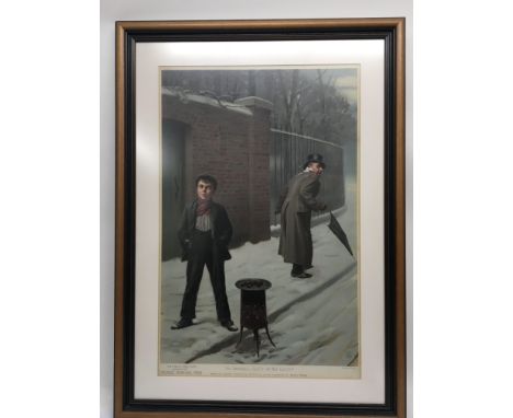 A framed and glazed original  'Pears' print 'The Snowball - Guilty or Not Guilty?' Depicting a youth having thrown a snowball