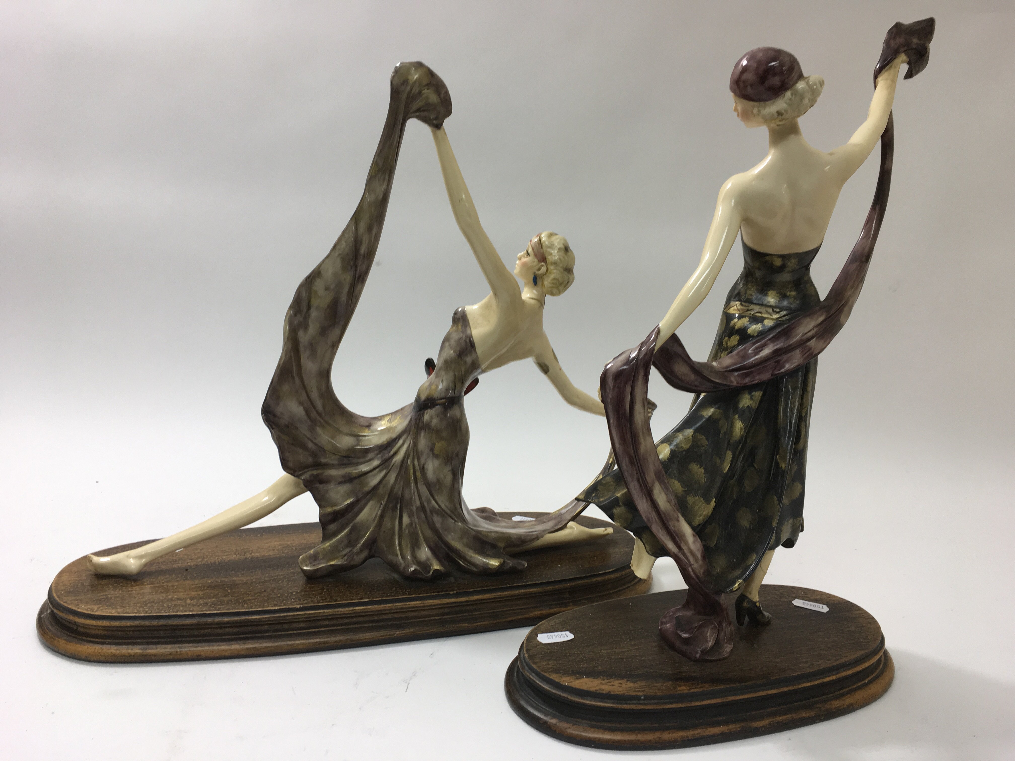 Two Capodimonte resin lady figures of Art Deco style by H Santini, one a/f.