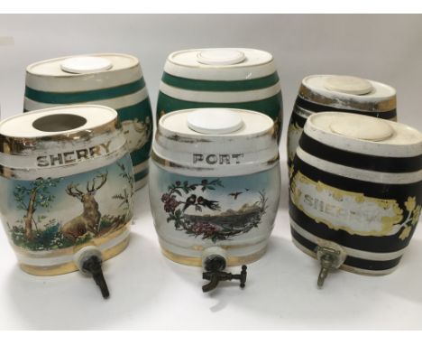 Six ceramic spirit barrels.