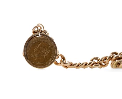 ONE HALF POND COIN DATED 1897, within nine carat gold mount, on an unmarked curb link chain, 17.9g gross