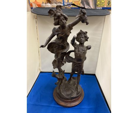 A VINTAGE TALL HEAVY FRENCH SPELTER FIGURE 'BACCHANALE', HEIGHT 41CM 